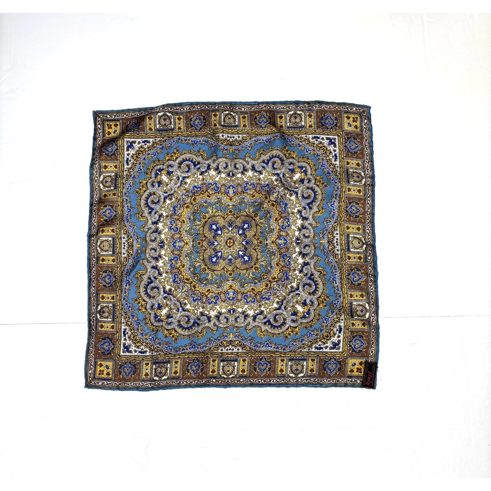 Casual Corner Medallion Motif Silk Blue Gray 16"x 16" Pocket Scarf Made in Italy